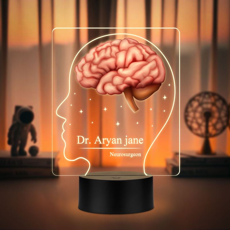 Personalized Neurosurgeon LED Night Light, Brain Design, 3D Illusion Lamp with Warm White Light & USB Powered Gift for Gift for Neurologist, Psychology Student, Psychologist